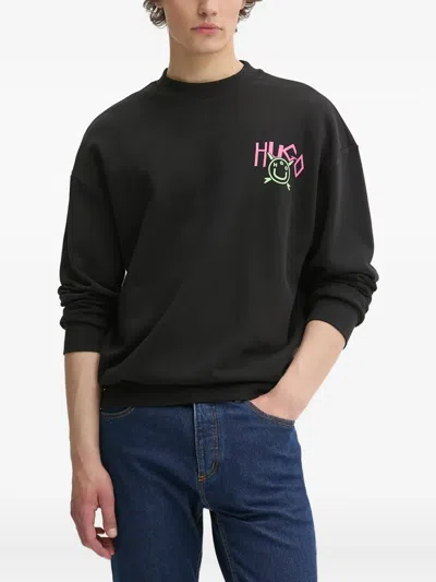 Hugo Boss Cotton-terry Sweatshirt With Happy Hugo Logo In Gray