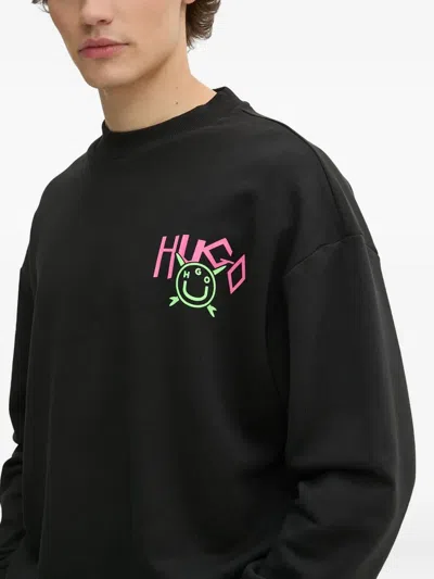 Hugo Boss Cotton-terry Sweatshirt With Happy Hugo Logo In Gray