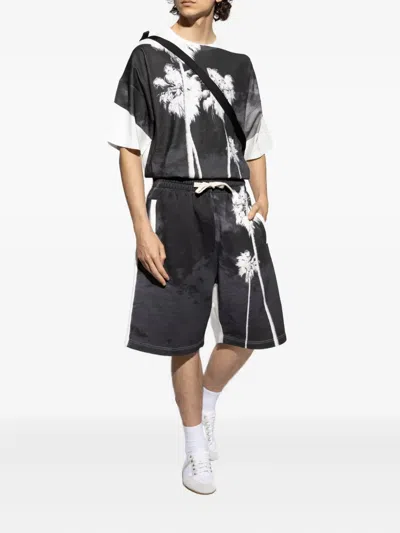 Palm Angels Palm-tree Print Drawstring Shorts In Black