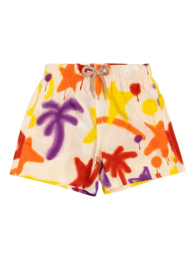 Palm Angels X Vilebrequin Spray Paint-effect Swim Shorts In Orange
