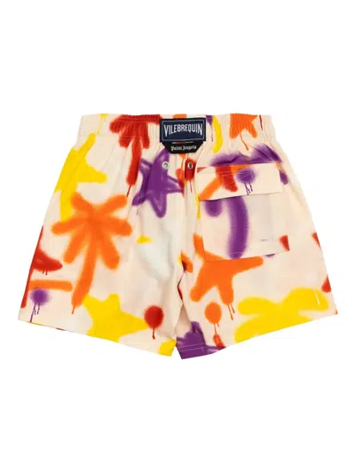 Palm Angels X Vilebrequin Spray Paint-effect Swim Shorts In Orange