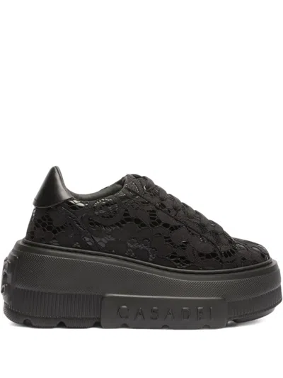 Casadei Lace Platform Sneakers In Black