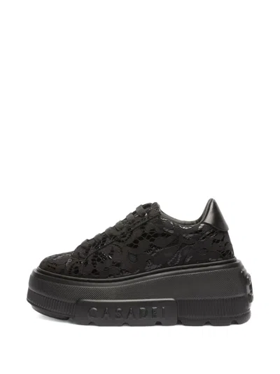 Casadei Lace Platform Sneakers In Black