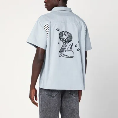 Brain Dead Cotton Shirt With Chest Pocket And Graphic Print In Blue