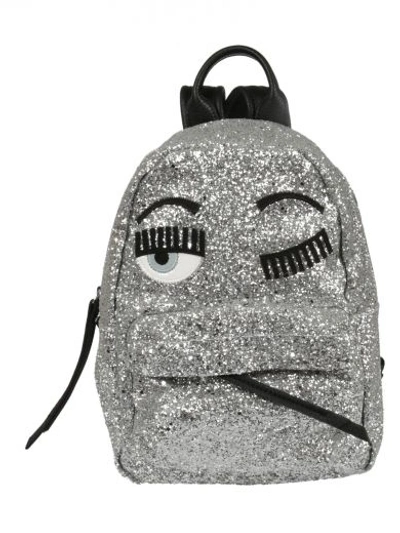 Shop Chiara Ferragni Flirting Glitter Backpack In Silver