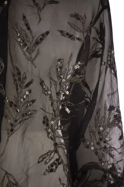 Brunello Cucinelli Women Crispy Silk Shirt With Glistening Flora Embroidery