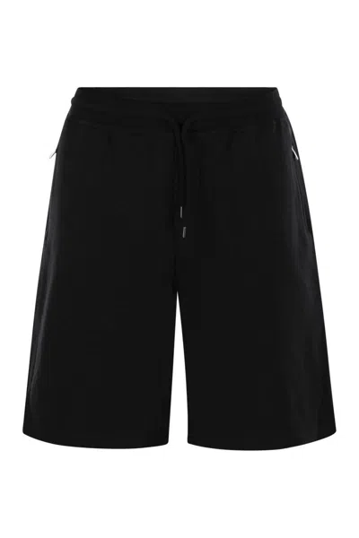 Brunello Cucinelli Men Double Fleece Bermuda Shorts In Cotton, Cashmere And Silk In Black