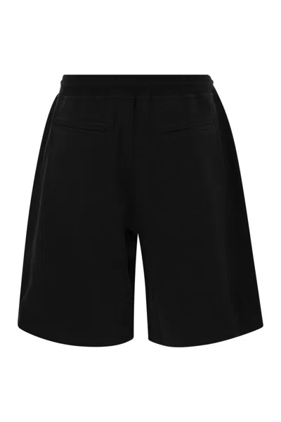 Brunello Cucinelli Men Double Fleece Bermuda Shorts In Cotton, Cashmere And Silk In Black