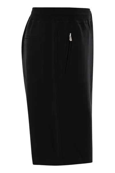 Brunello Cucinelli Men Double Fleece Bermuda Shorts In Cotton, Cashmere And Silk In Black