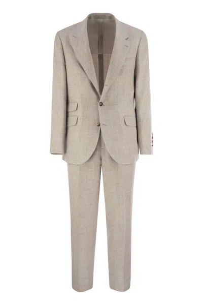 Brunello Cucinelli Men Linen, Wool And Silk Leisure Suit In Neutral