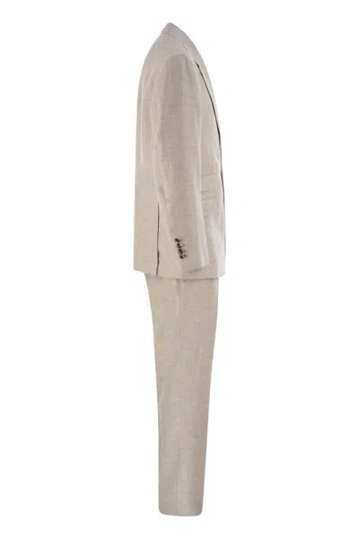 Brunello Cucinelli Men Linen, Wool And Silk Leisure Suit In Neutral