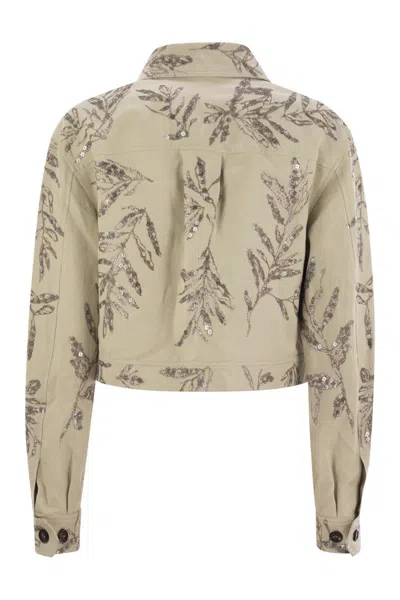 Brunello Cucinelli Outerwear In Cotton And Linen Canvas With Glistening Flora Embroidery