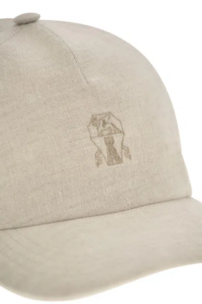 Brunello Cucinelli Sparkling Linen Canvas Baseball Cap With Embroidered Logo