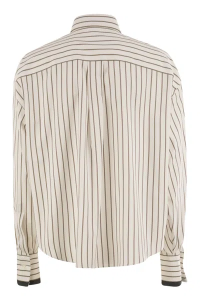 Brunello Cucinelli Long-sleeve Shirt With Vertical Stripes And Contrasting Cuffs