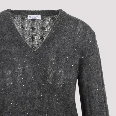Brunello Cucinelli V-neck Cable Pullover Sequin Embellishments