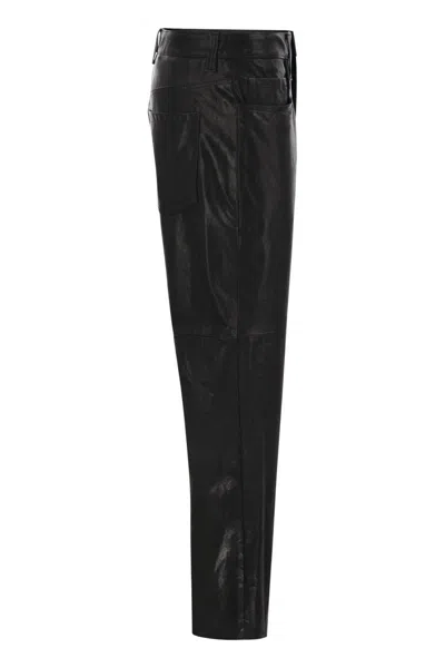Brunello Cucinelli Wide Five-pocket Trousers In Smooth Nappa Leather In Black