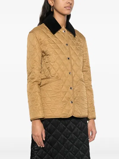 Burberry Corduroy-collar Diamond-quilted Jacket In Brown