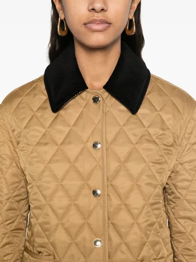Burberry Corduroy-collar Diamond-quilted Jacket In Brown
