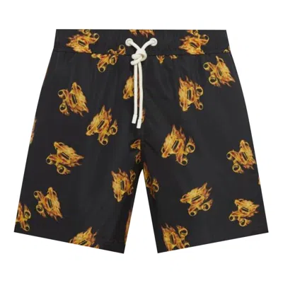 Pre-owned Palm Angels Burning Monogram Swim Shorts 'black/gold'