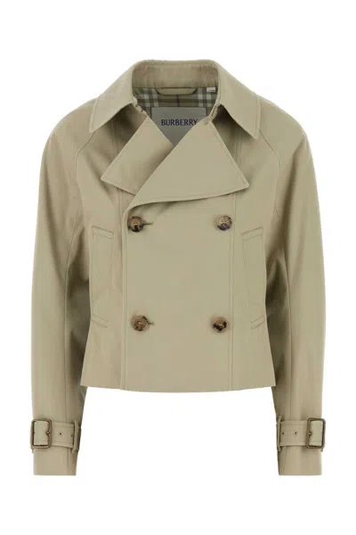 Burberry Women Grey Double-breasted Jacket With Notched Collar And Belted Cuffs In Cotton Blend Woma In Green