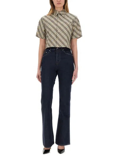 Burberry Logo Patch Flared-leg Jeans In Blue