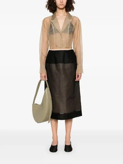 Carven Sheer Panelled Straight Midi Skirt In Black