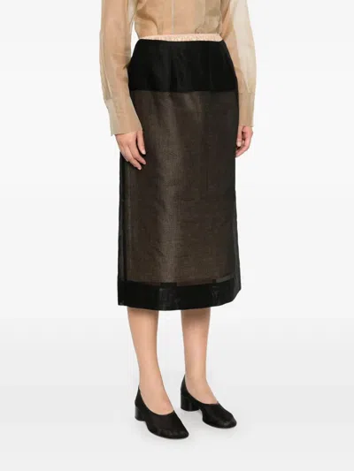 Carven Sheer Panelled Straight Midi Skirt In Black