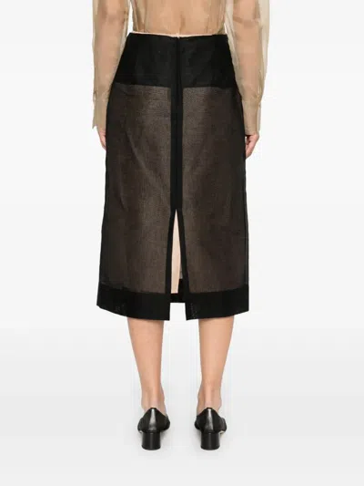 Carven Sheer Panelled Straight Midi Skirt In Black
