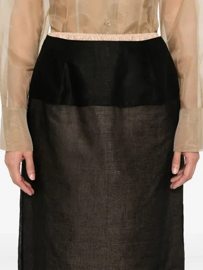 Carven Sheer Panelled Straight Midi Skirt In Black