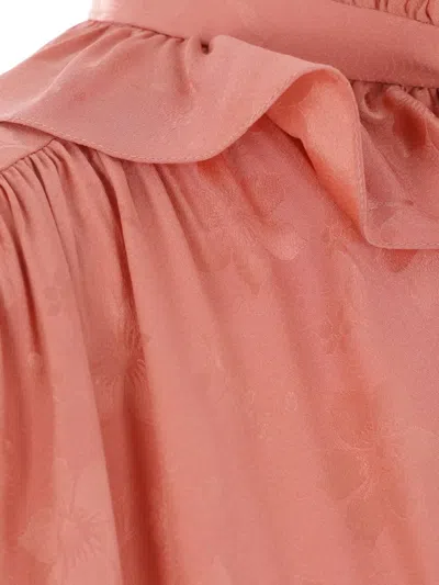 Chloé Floral Jacquard Tie-neck Ruffle Blouse In Pink