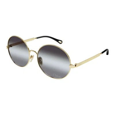 Chloé Gold-gold-grey Metal Sunglasses In Gold