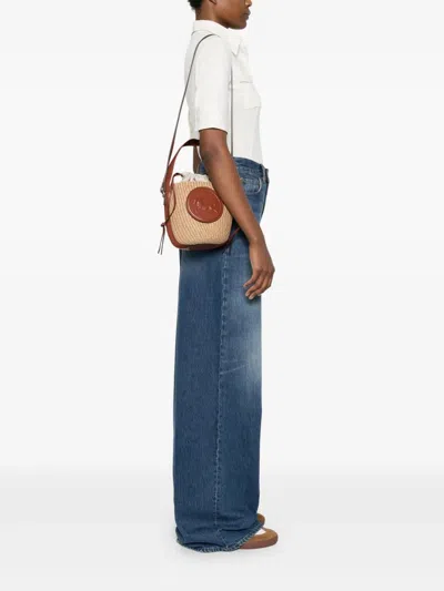 Chloé Horse Medal Basket Leather And Canvas-trimmed Raffia Tote