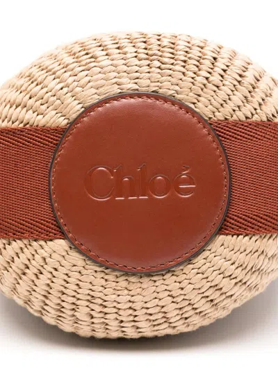 Chloé Horse Medal Basket Leather And Canvas-trimmed Raffia Tote