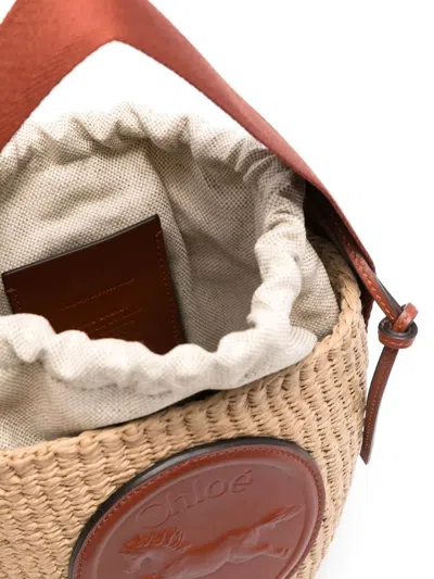 Chloé Horse Medal Basket Leather And Canvas-trimmed Raffia Tote