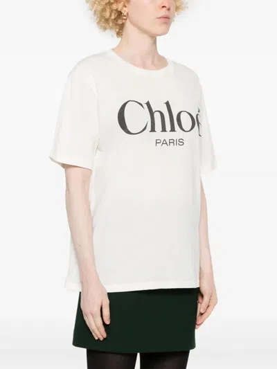 Chloé Tshirt With Logo In White