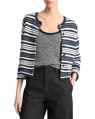 Vince Striped Textured Cardigan In Blue