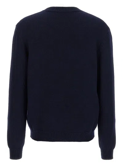 Balmain Navy Merino Intarsia Logo Sweater In Black