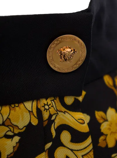 Versace Black And Golden Pleated Skirt With Baroque Print All-over In Silk Woman In Multi