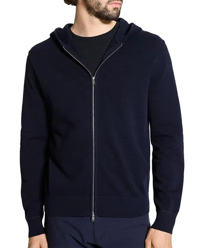 Theory Myhlo Perforated Waffle Cotton Zip Hoodie In Blue