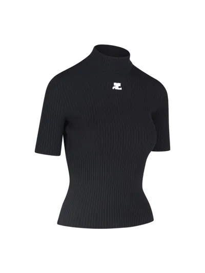 Courrèges Reedition Short Sleeves Ribbed Knitted Sweater Clothing