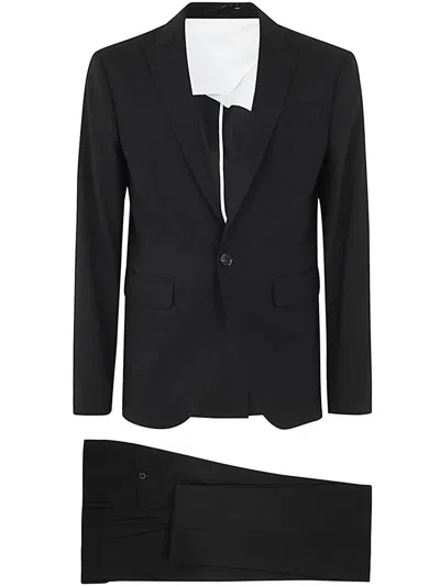 Dsquared2 Wool Blend Single Breasted Suit With Satin Shawl Lapel In Black