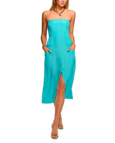 Ramy Brook Blair Strapless Smocked Midi Dress In Blue