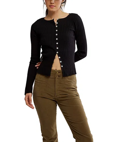 Free People Tilly Rib Long Sleeve Button-up Top In Black