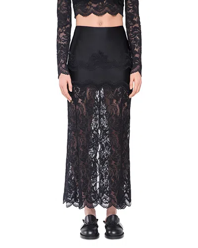 Rabanne Black Viscose Jersey And Lace Midi Skirt