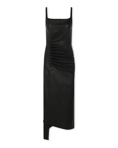 Rabanne Leather Asymmetric Short Dress In Black