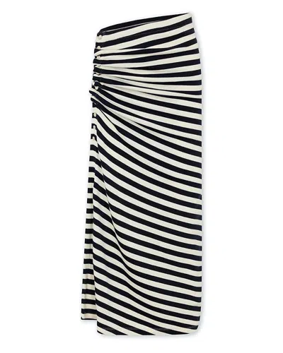 Rabanne Striped Draped Midi Skirt In Black