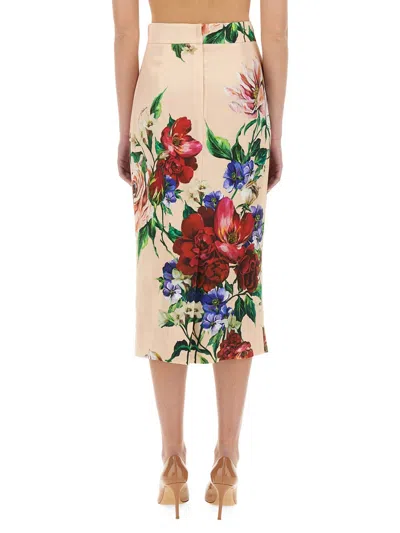 Dolce & Gabbana Printed Stretch Satin Skirt In Neutral