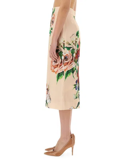 Dolce & Gabbana Printed Stretch Satin Skirt In Neutral