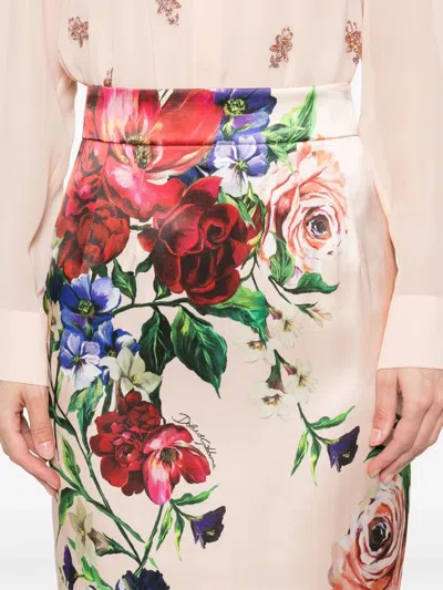 Dolce & Gabbana Printed Stretch Satin Skirt In Neutral