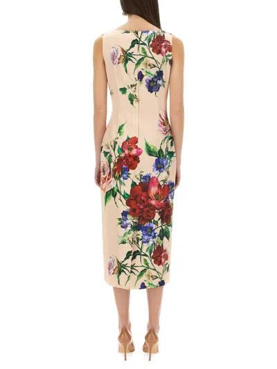 Dolce & Gabbana Satin Calf-length Sheath Dress With Floral Print In Pink
